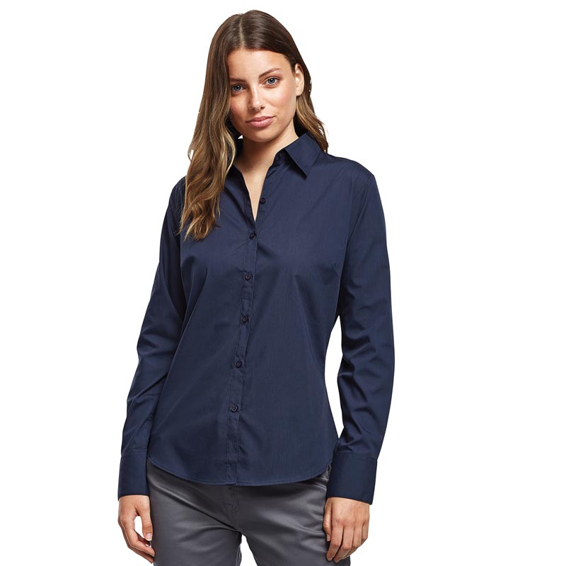 Women's poplin long sleeve blouse - Mid blue* Wom 6